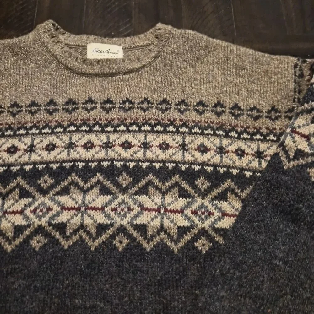 Vintage 90s Eddie Bauer Wool Blend Sweater Size L Made in USA Heather Knit XL JU - Picture 2 of 9